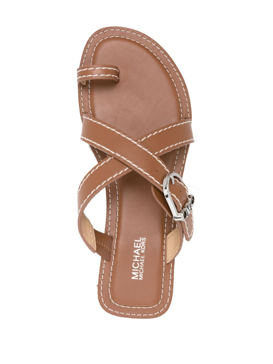 Michael Kors MMK Ashton Leather Flat Sandals for Women Premium Calf Leather Slip On Crossover Straps