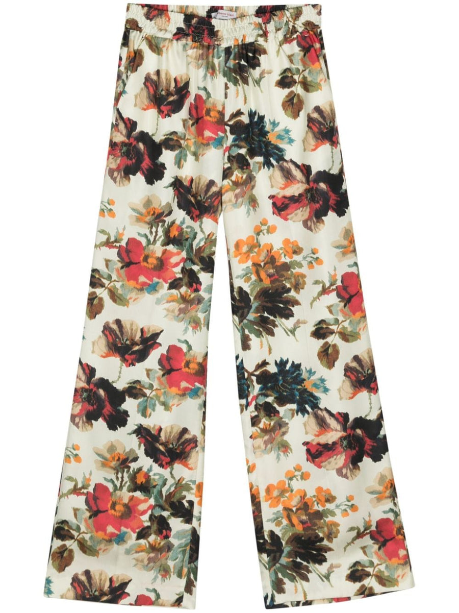 Alberto Biani Printed Silk Wide Leg Trousers For Women With Luxurious Draping And Vibrant Green Floral Print