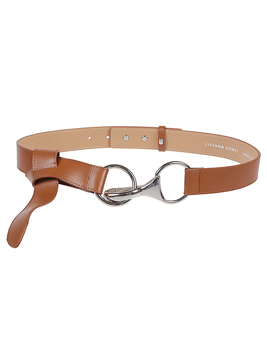 Liviana Conti Carabiner Knot Belt For Women Versatile Sleek Silver Hardware Elevates Casual Or Dressy Looks