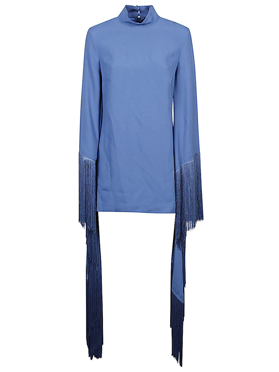 Del Mar Fringe Mini Dress By Taller Marmo Main Navy Acetate With Voillant Detailing For Women Evening Wear