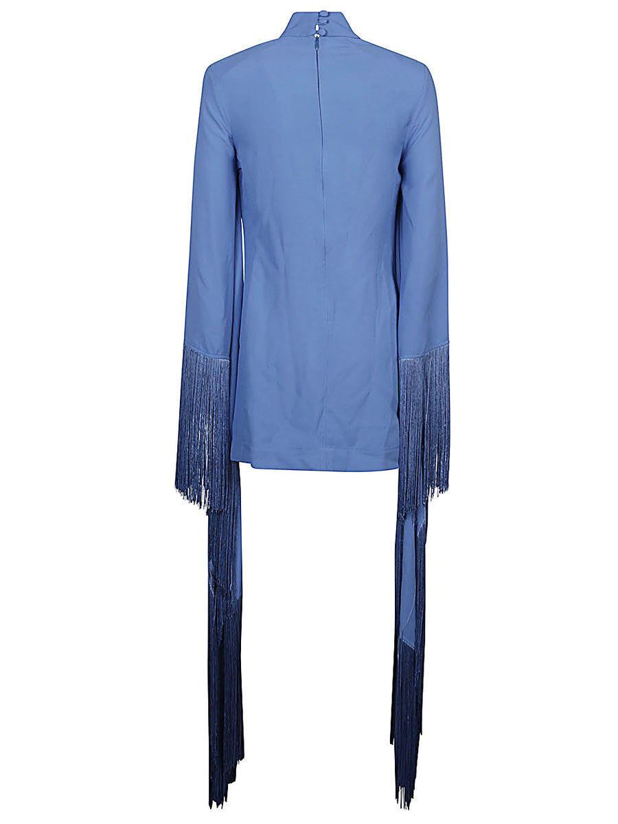 Del Mar Fringe Mini Dress By Taller Marmo Main Navy Acetate With Voillant Detailing For Women Evening Wear