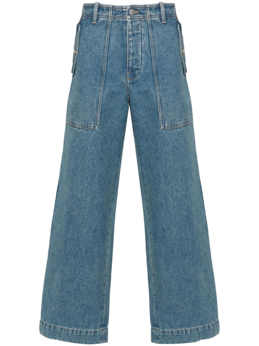 Maison Kitsuné Chillax Fox Jeans For Men Premium Light Blue Cotton Denim With Relaxed Workwear Fit