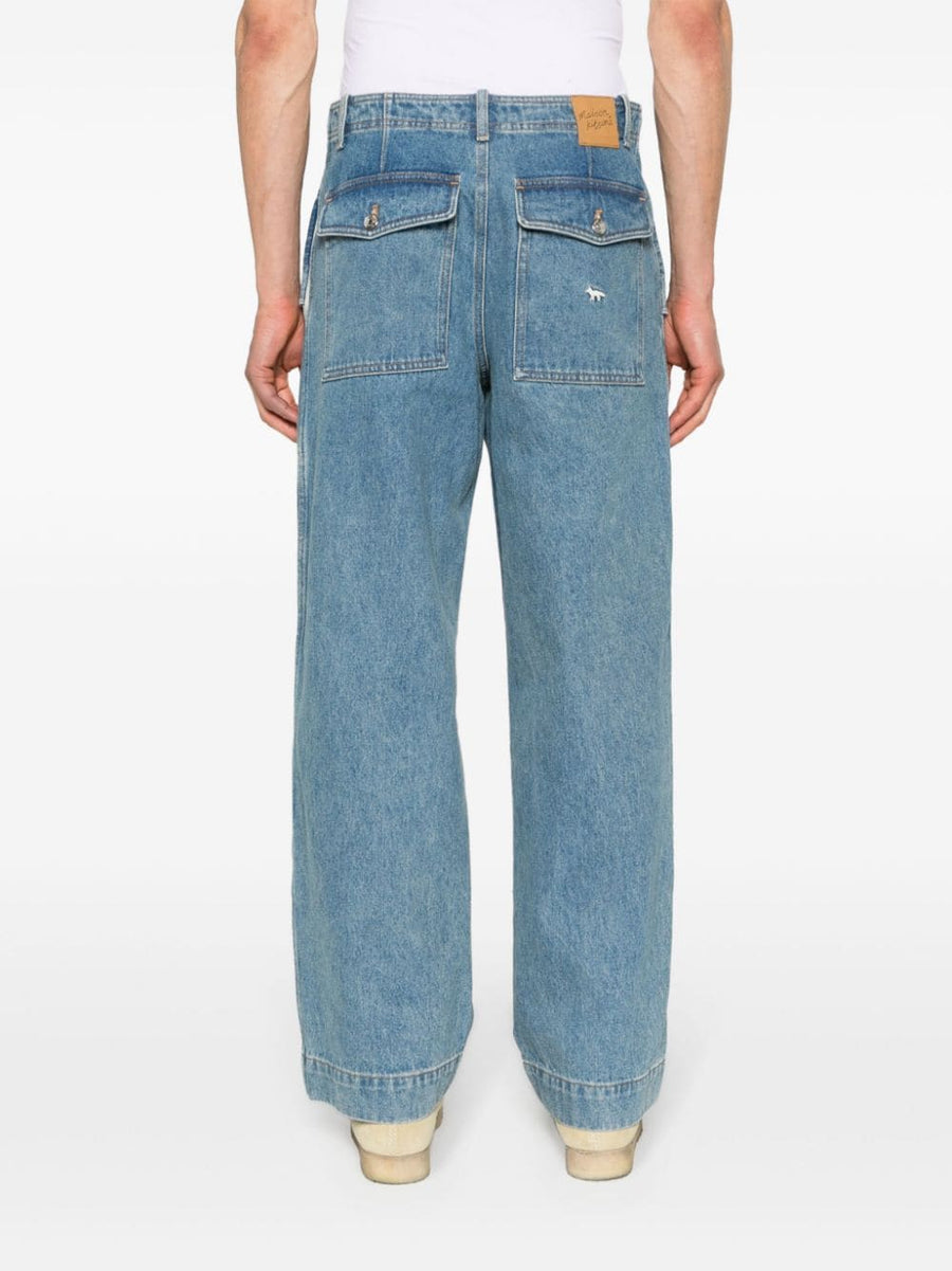 Maison Kitsuné Chillax Fox Jeans For Men Premium Light Blue Cotton Denim With Relaxed Workwear Fit
