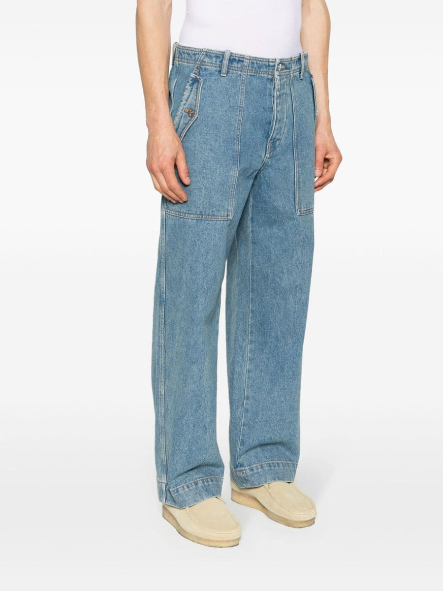 Maison Kitsuné Chillax Fox Jeans For Men Premium Light Blue Cotton Denim With Relaxed Workwear Fit