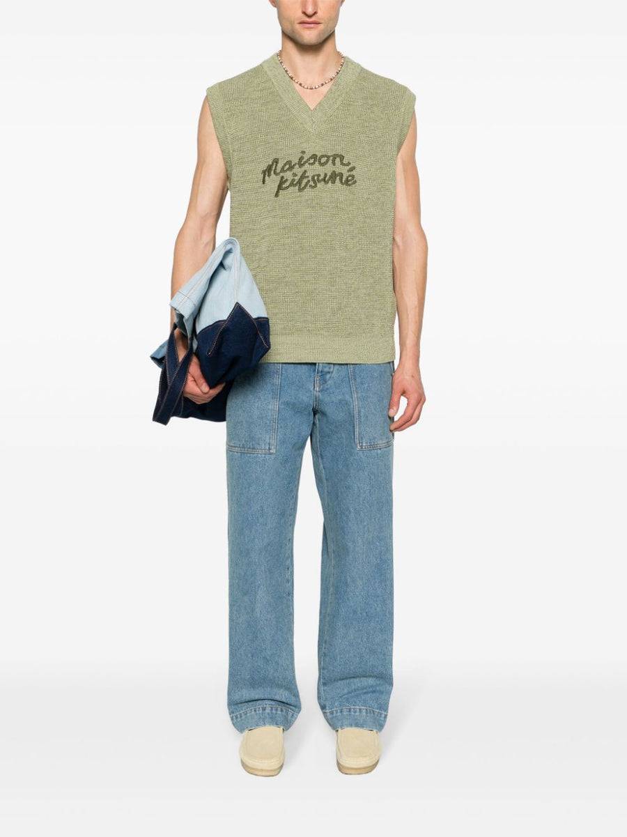 Maison Kitsuné Chillax Fox Jeans For Men Premium Light Blue Cotton Denim With Relaxed Workwear Fit