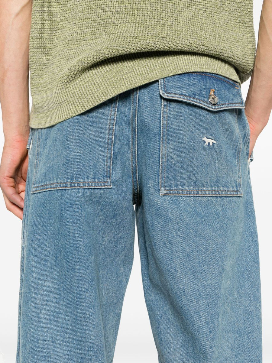Maison Kitsuné Chillax Fox Jeans For Men Premium Light Blue Cotton Denim With Relaxed Workwear Fit
