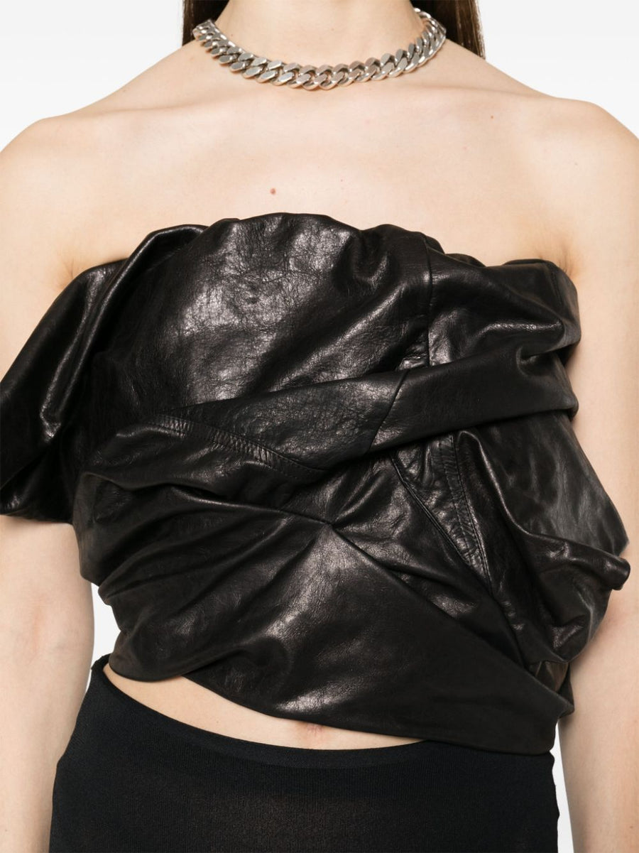 Rick Owens Draped Leather Bustier Strapless For Women Bold