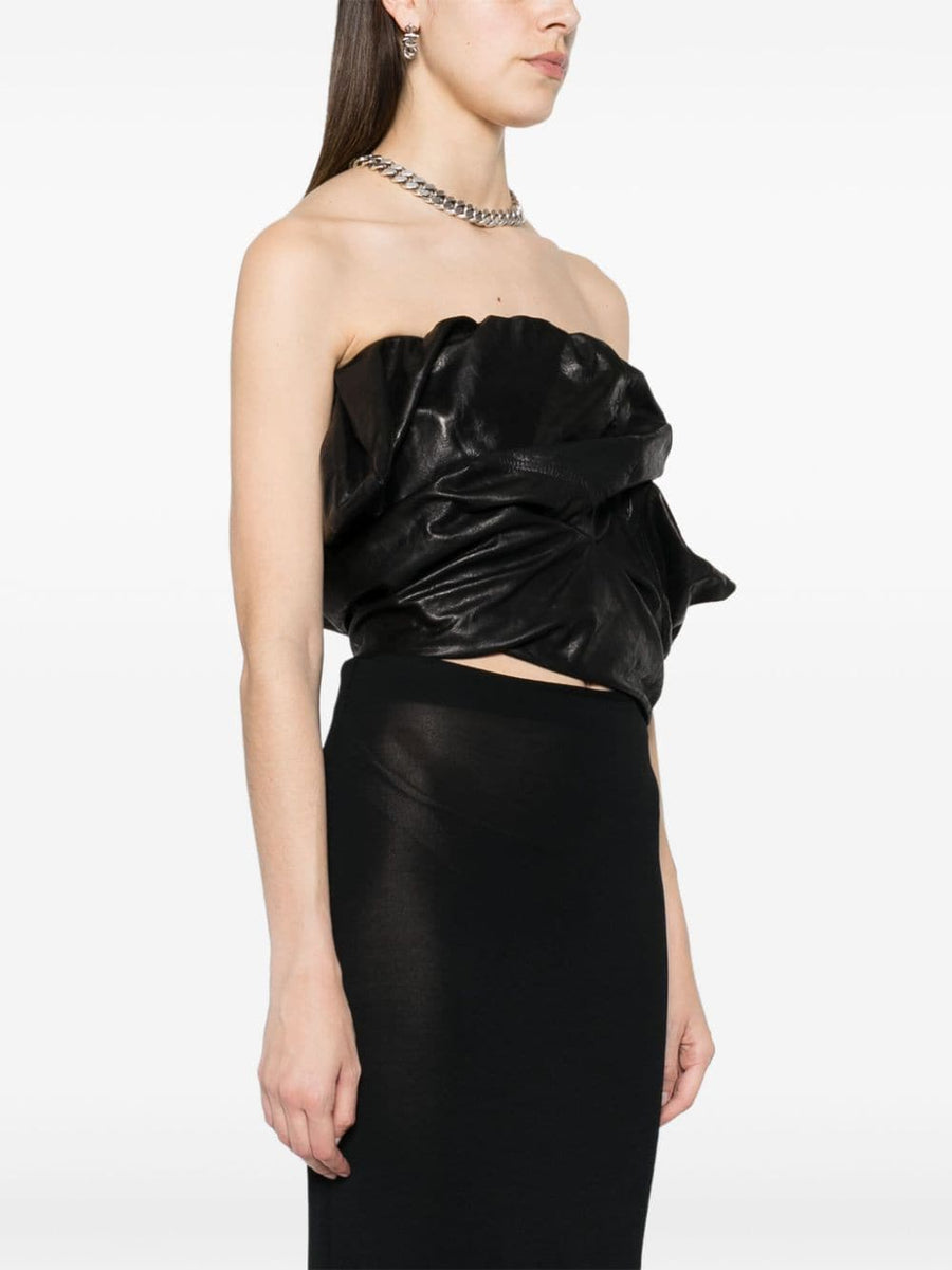 Rick Owens Draped Leather Bustier Strapless For Women Bold
