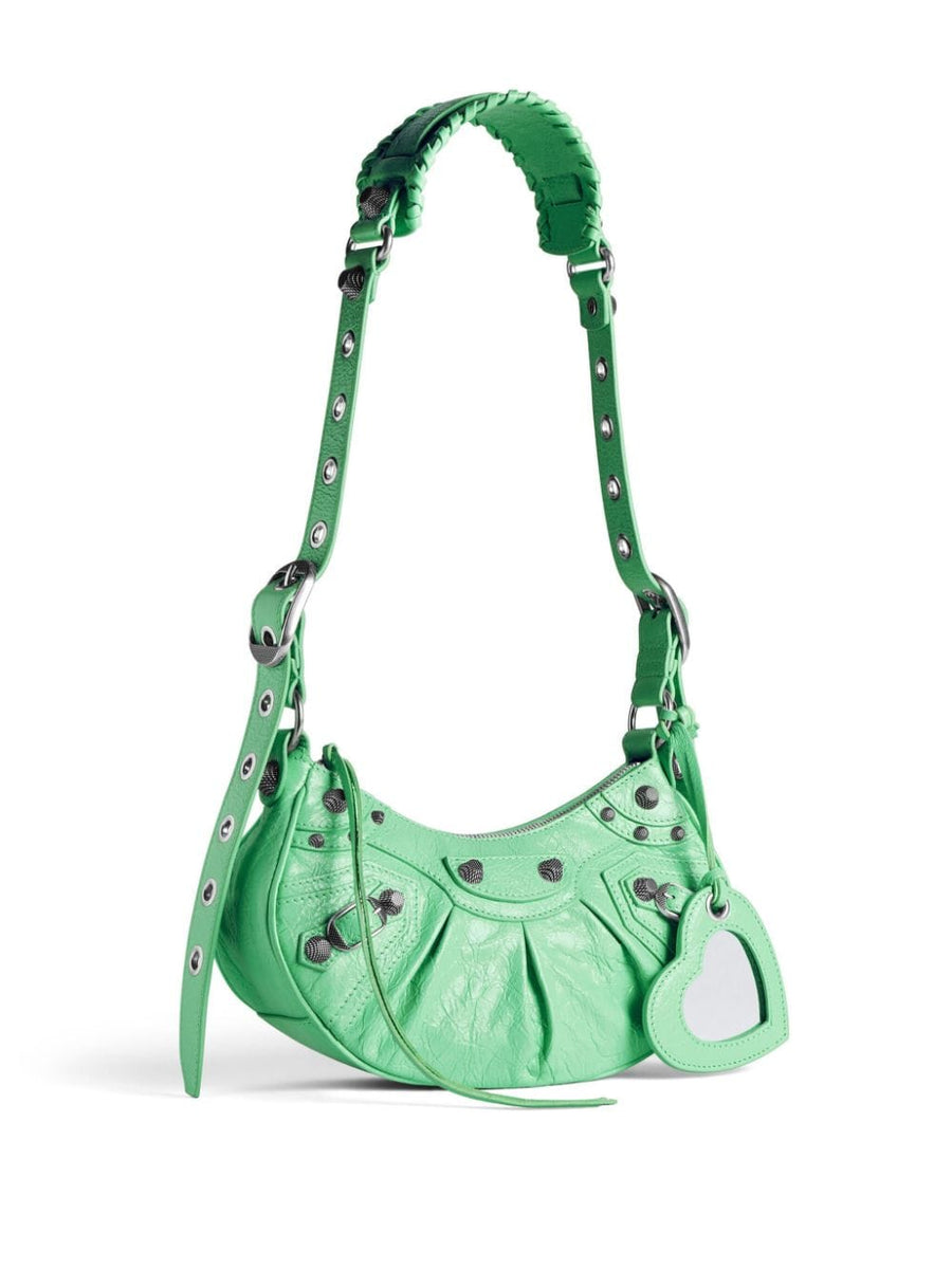 Balenciaga Le Cagole XS Shoulder Bag Green Lambskin Zip Closure for Women Luxury Compact