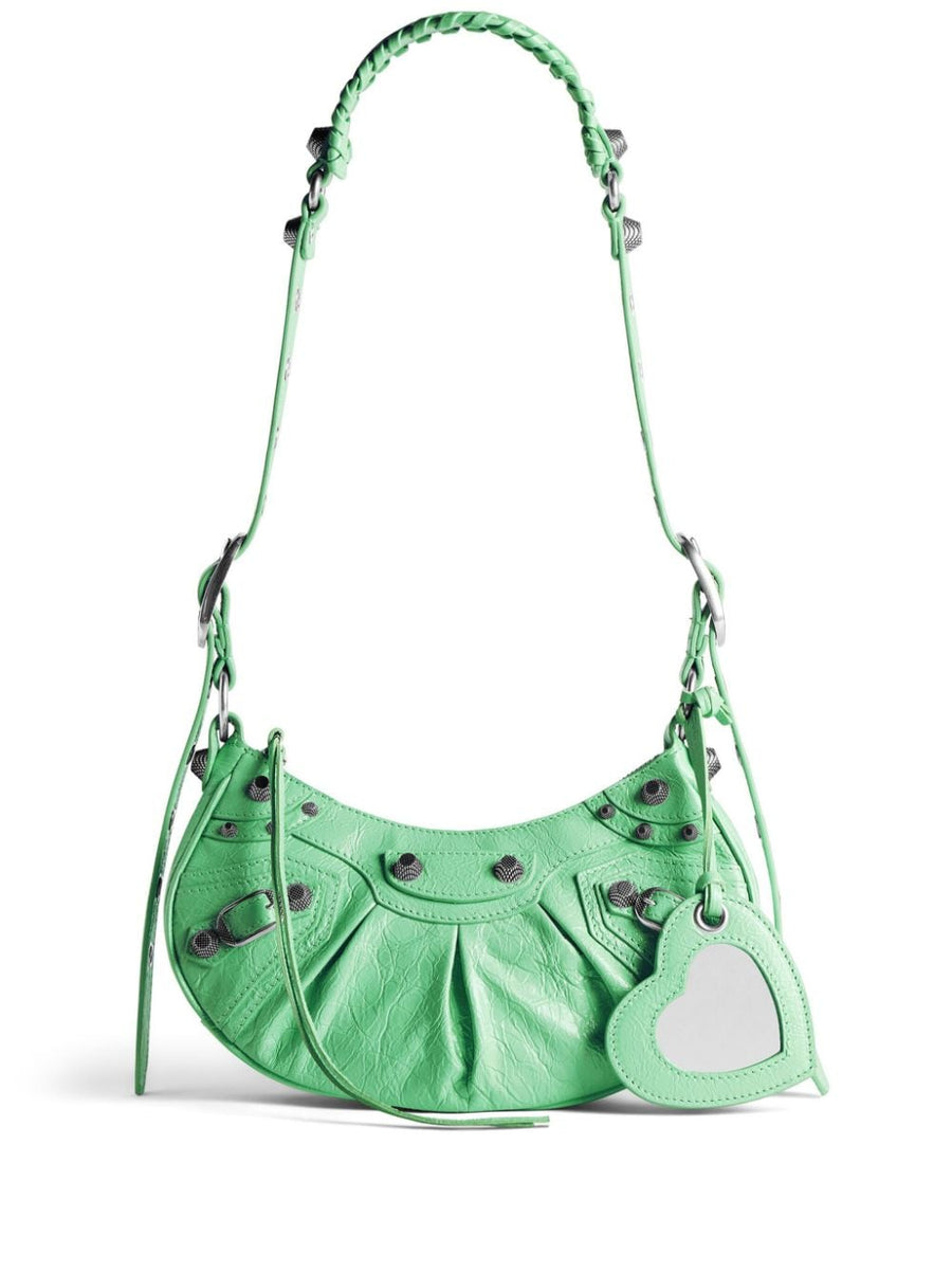 Balenciaga Le Cagole XS Shoulder Bag Green Lambskin Zip Closure for Women Luxury Compact
