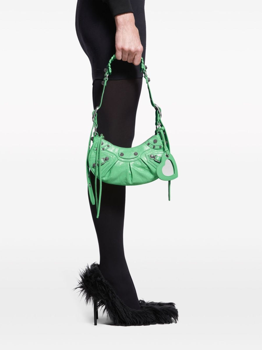 Balenciaga Le Cagole XS Shoulder Bag Green Lambskin Zip Closure for Women Luxury Compact
