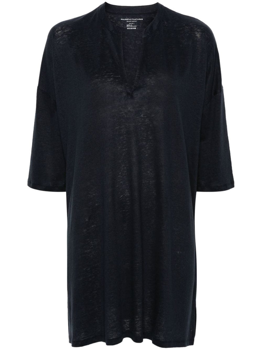 Majestic Conscious Criteria Linen Blend Tunic Dress Navy For Women Versatile Sustainable Office Wear