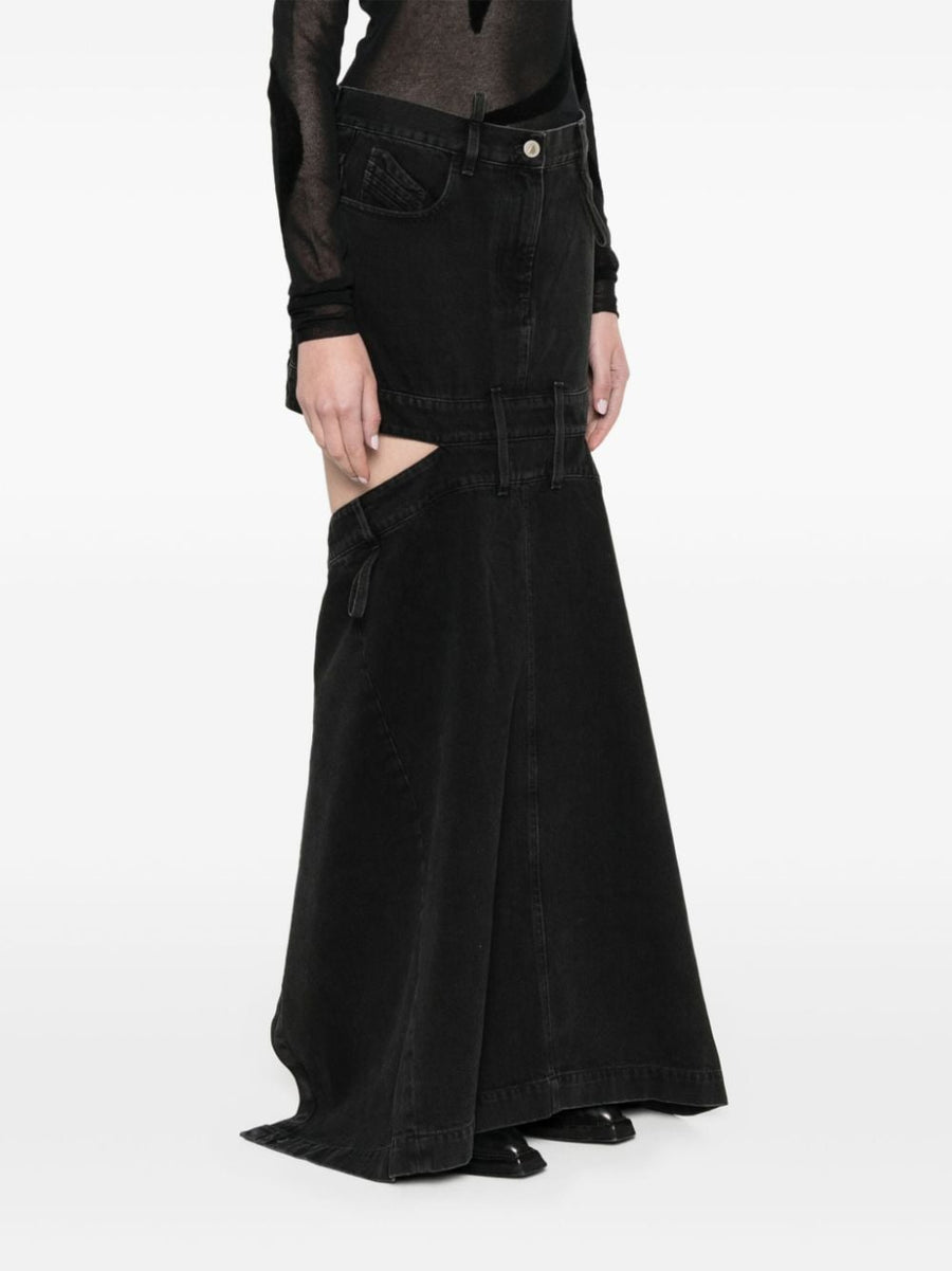 The Attico Denim Skirt Black Floor Length Luxury For Women With Embroidered Detailing Day To Night