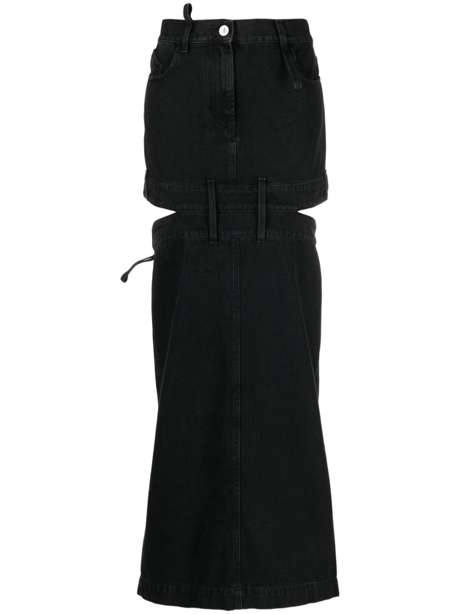 The Attico Denim Skirt Black Floor Length Luxury For Women With Embroidered Detailing Day To Night
