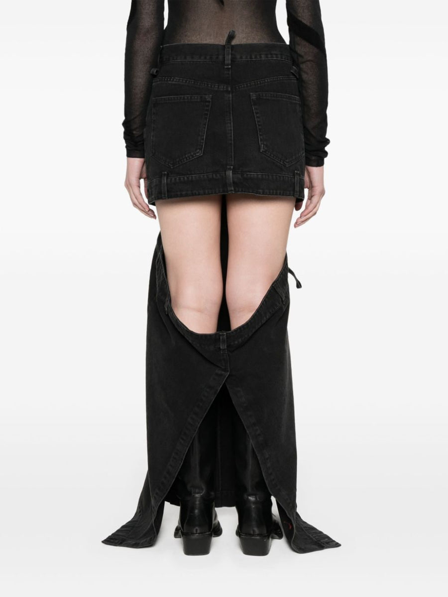 The Attico Denim Skirt Black Floor Length Luxury For Women With Embroidered Detailing Day To Night