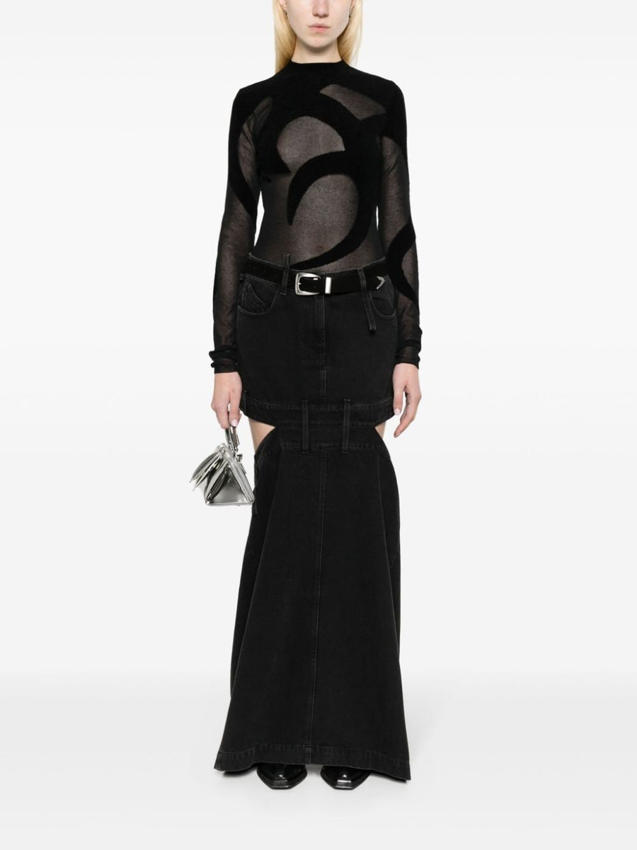 The Attico Denim Skirt Black Floor Length Luxury For Women With Embroidered Detailing Day To Night