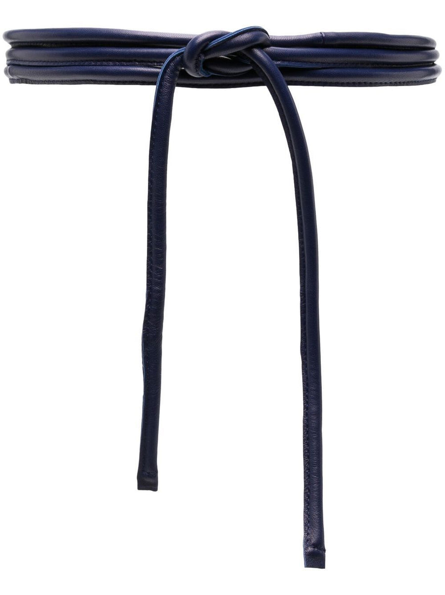 Furling By Giani Navy Calf Leather Belt With Front Tie Adjustable Cord Band For Women