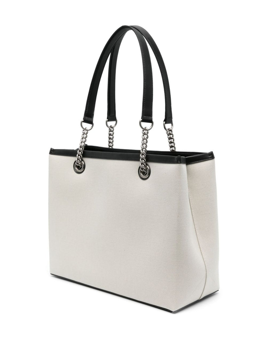 Balenciaga Logo Print Canvas Tote Bag For Women Beige Calf Leather Outer With Chic Organized Interior Pockets