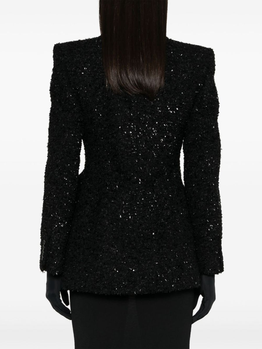 Balenciaga Hourglass Tweed Blazer Women Padded Shoulders