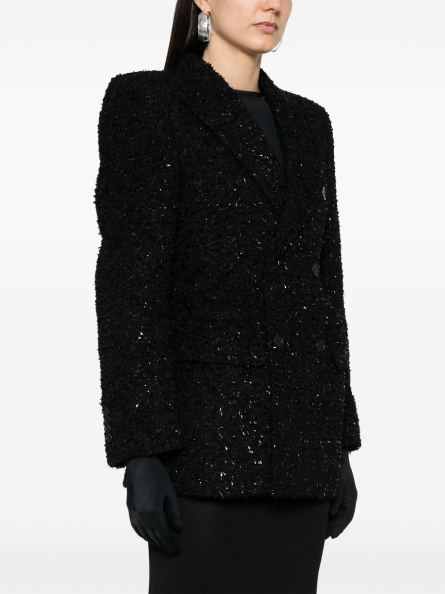 Balenciaga Hourglass Tweed Blazer Women Padded Shoulders