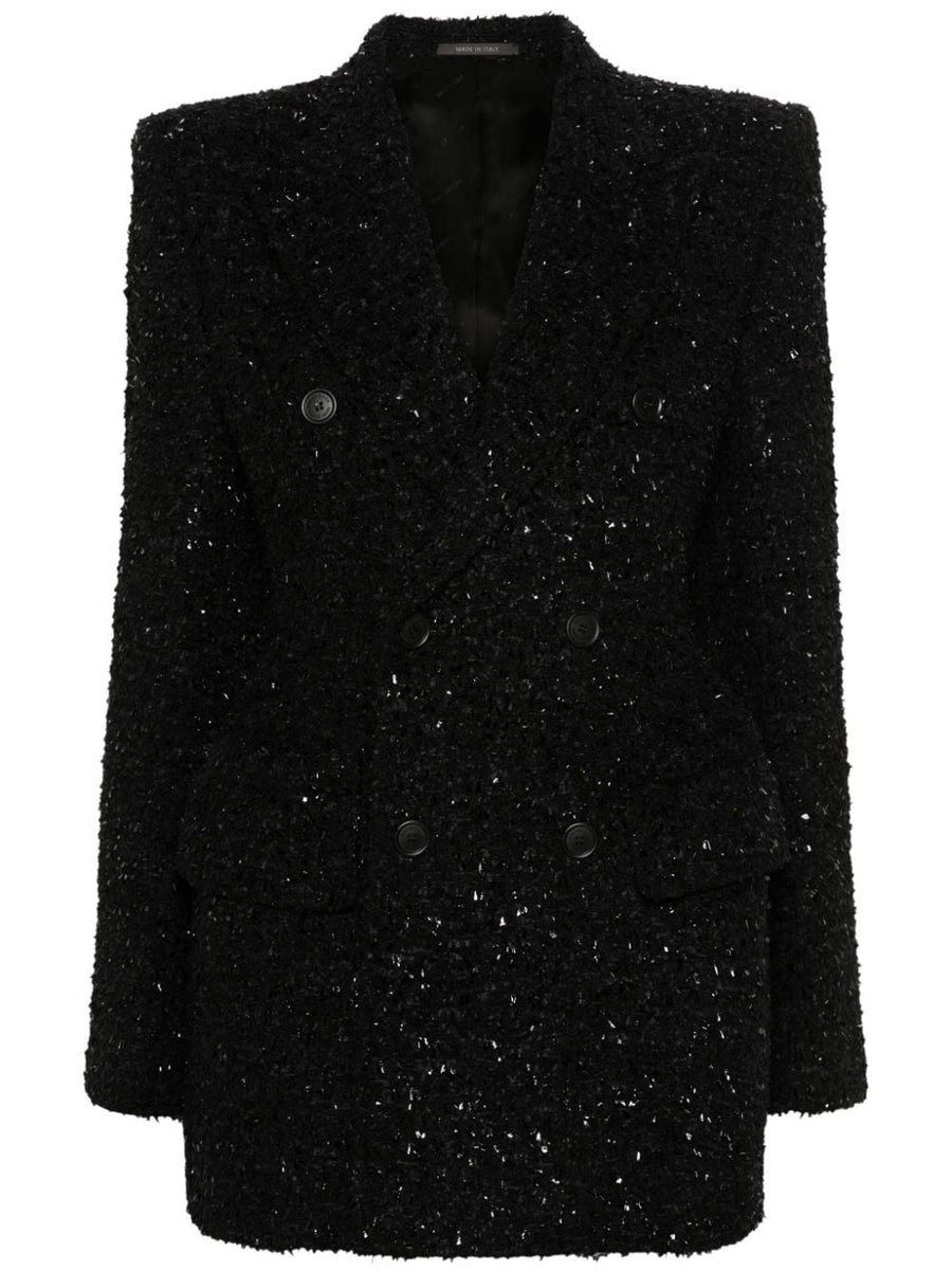 Balenciaga Hourglass Tweed Blazer Women Padded Shoulders