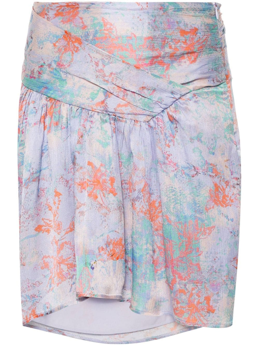 Iro Floral Silk Mini Skirt For Women Luxury Silk Satin Lilac Lavender Floral Print Chic