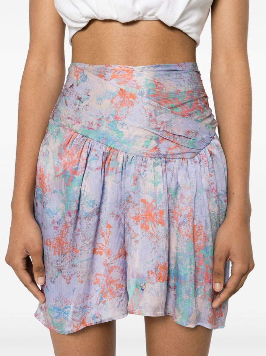 Iro Floral Silk Mini Skirt For Women Luxury Silk Satin Lilac Lavender Floral Print Chic