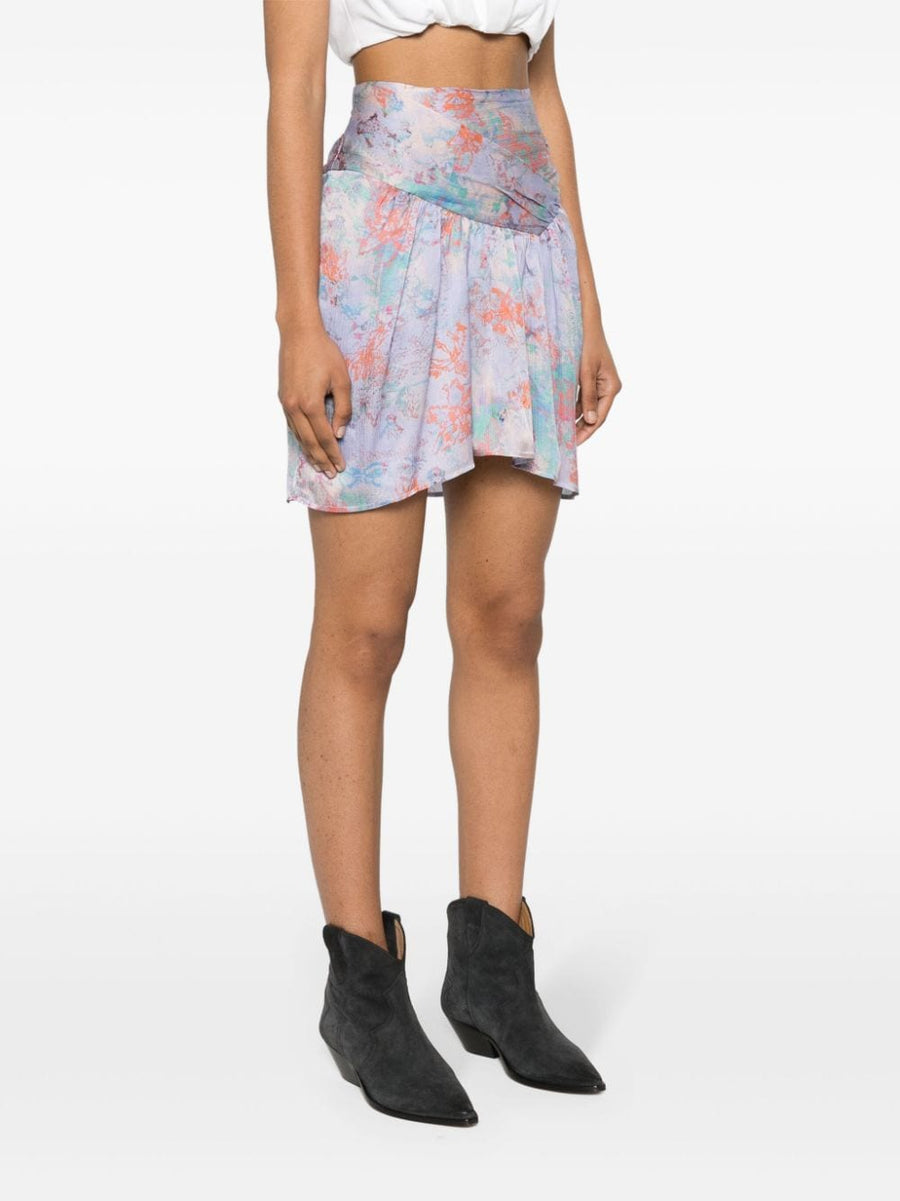 Iro Floral Silk Mini Skirt For Women Luxury Silk Satin Lilac Lavender Floral Print Chic