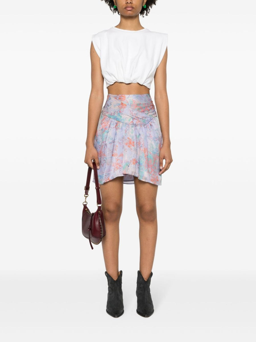 Iro Floral Silk Mini Skirt For Women Luxury Silk Satin Lilac Lavender Floral Print Chic