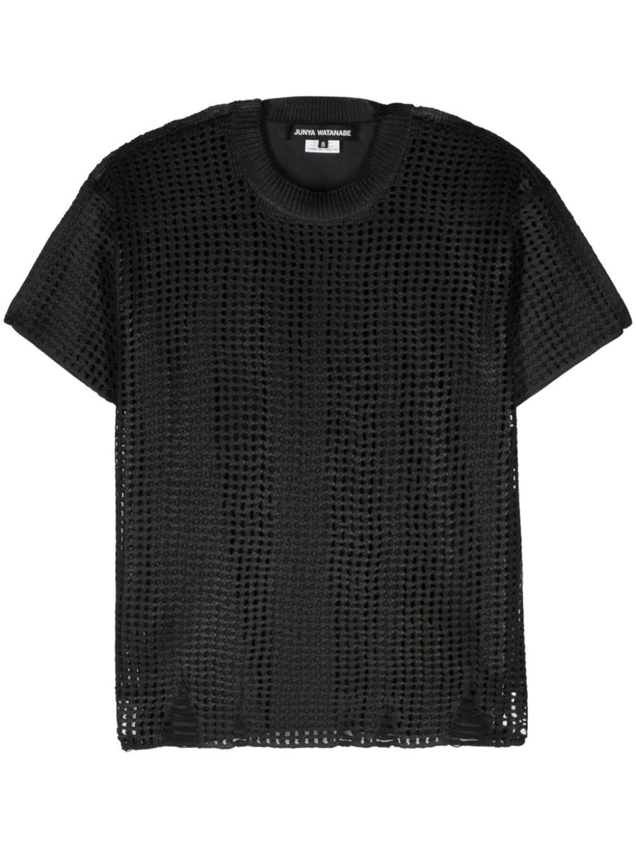 Junya Watanabe Open Knit Crewneck T Shirt for Women Textured Modern Luxury Top Piece