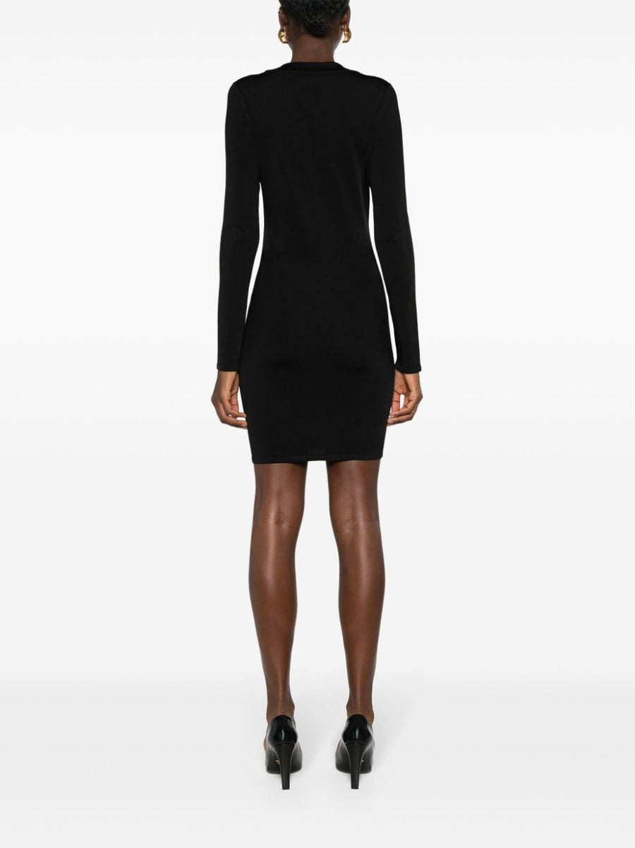 Saint Laurent Décolleté Mini Dress Women Black Luxury Stretch Knit City Ready Scoop Neck Sleeves Thigh Grazing Length