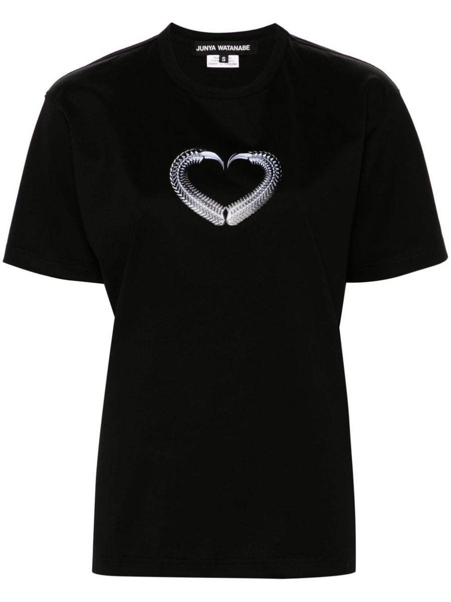 Junya Watanabe Printed Cotton Tee Graphic Heart Print For Women Luxury Streetwear Essential