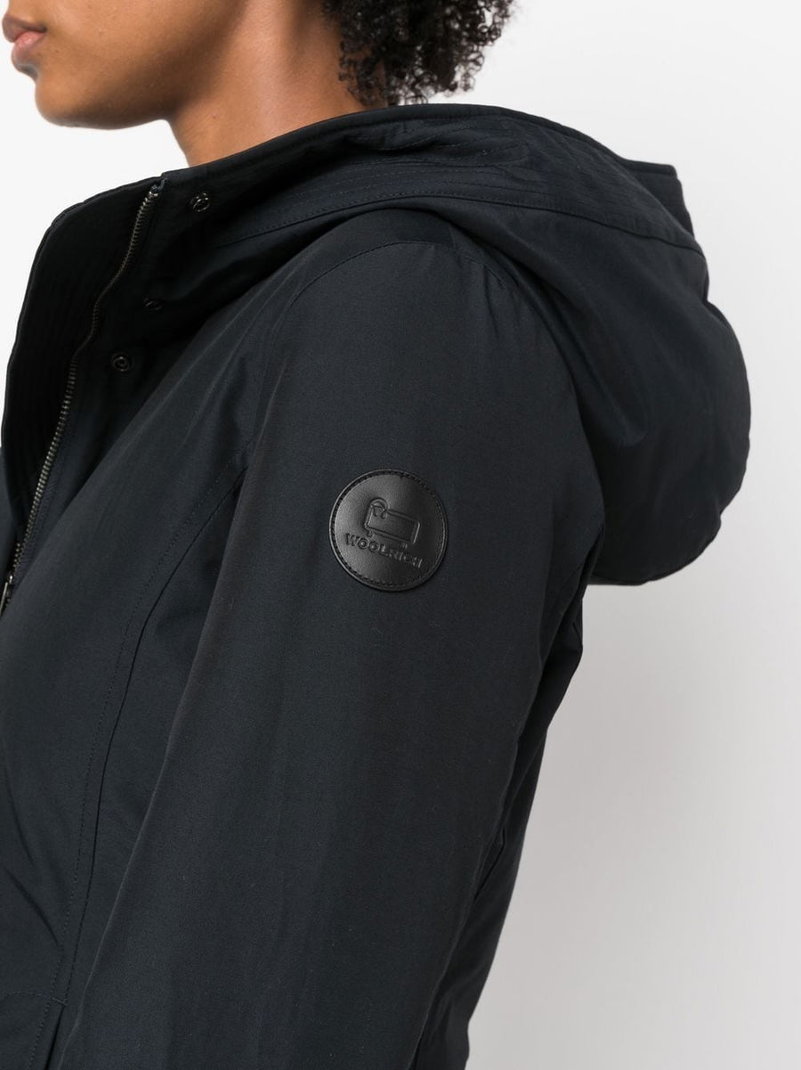 Woolrich Boulder Parka Coat For Women Down Insulated Navy With Classic Hood And Front Zip Warmth