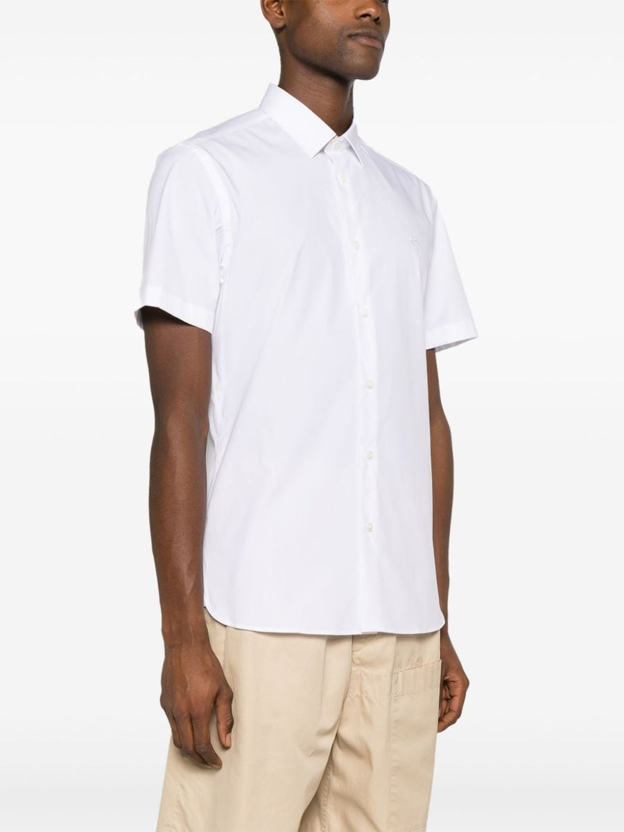 Burberry EKD Embroidery Shirt For Men Premium White Stretch Cotton Poplin Equestrian Knight Embroidery Versatile