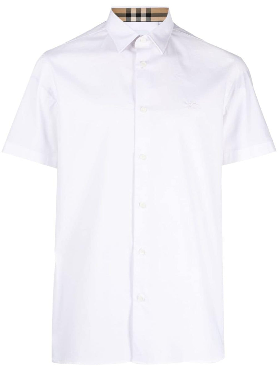 Burberry EKD Embroidery Shirt For Men Premium White Stretch Cotton Poplin Equestrian Knight Embroidery Versatile