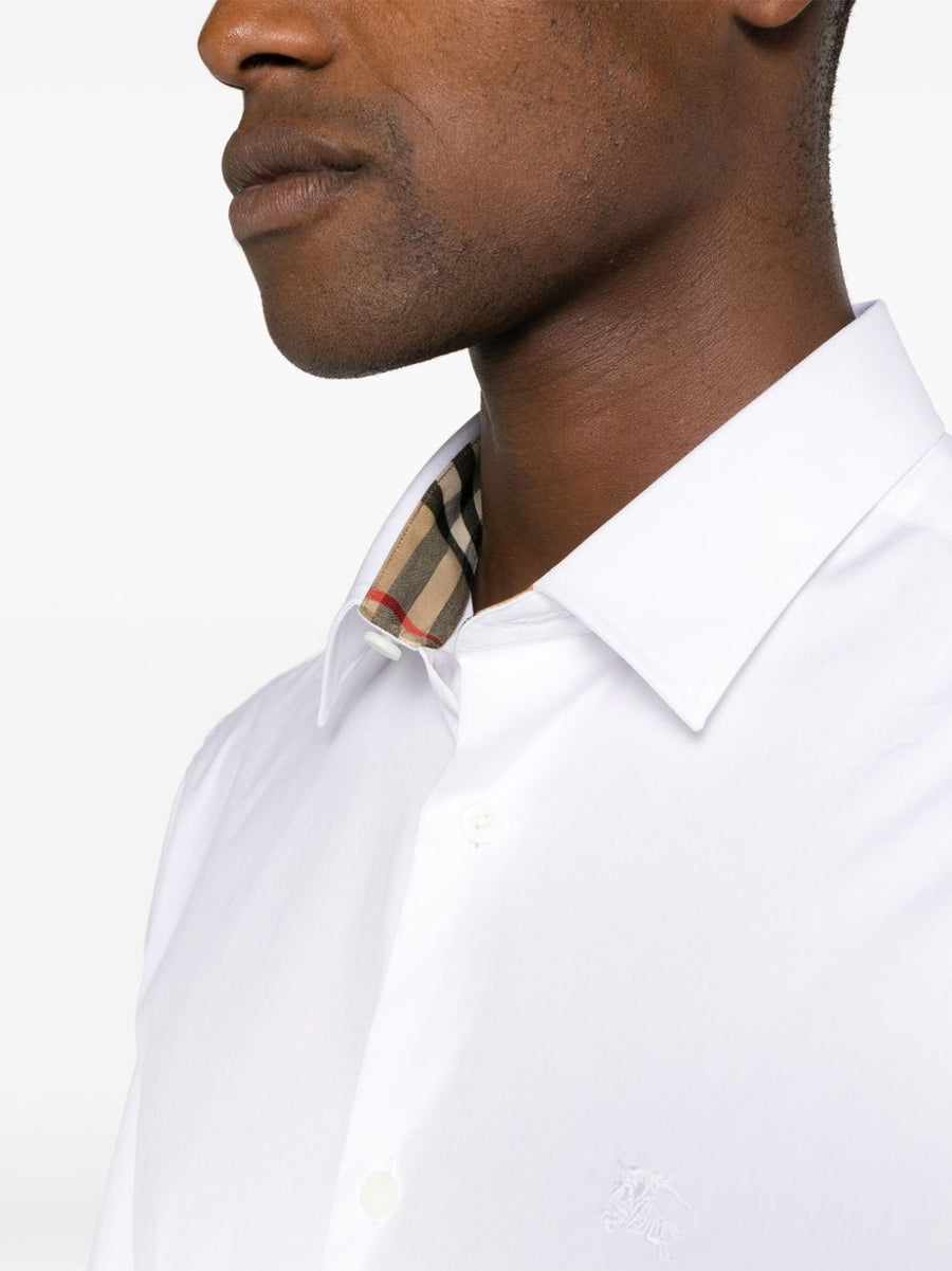 Burberry EKD Embroidery Shirt For Men Premium White Stretch Cotton Poplin Equestrian Knight Embroidery Versatile