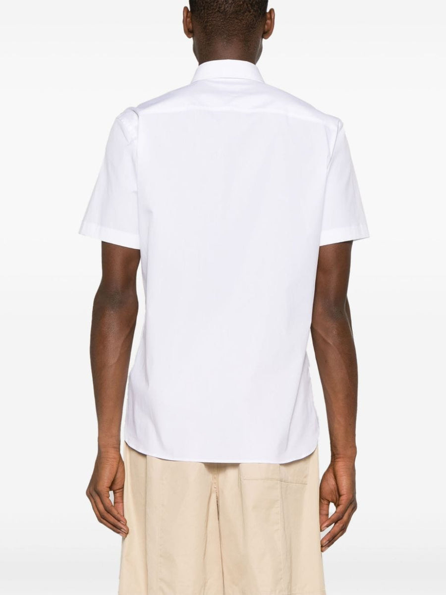 Burberry EKD Embroidery Shirt For Men Premium White Stretch Cotton Poplin Equestrian Knight Embroidery Versatile