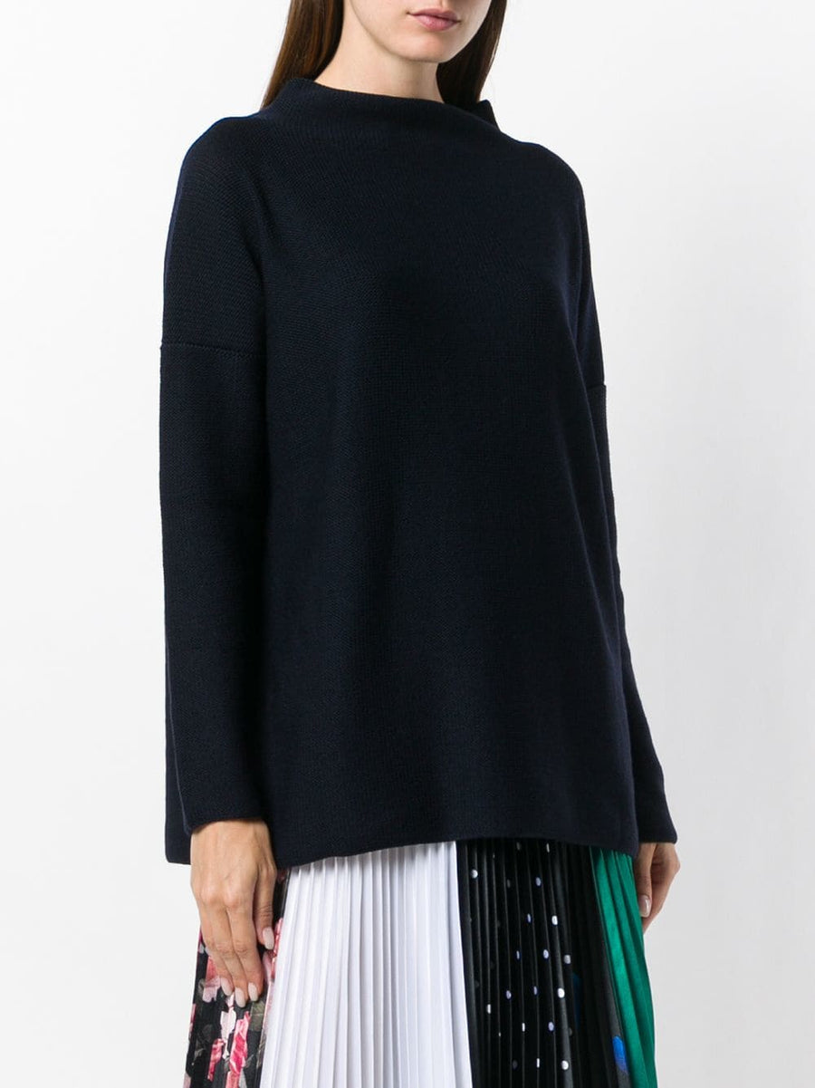 Daniela Gregis Navy Wool Turtle Neck Sweater For Women One Size Versatile Essential Knit