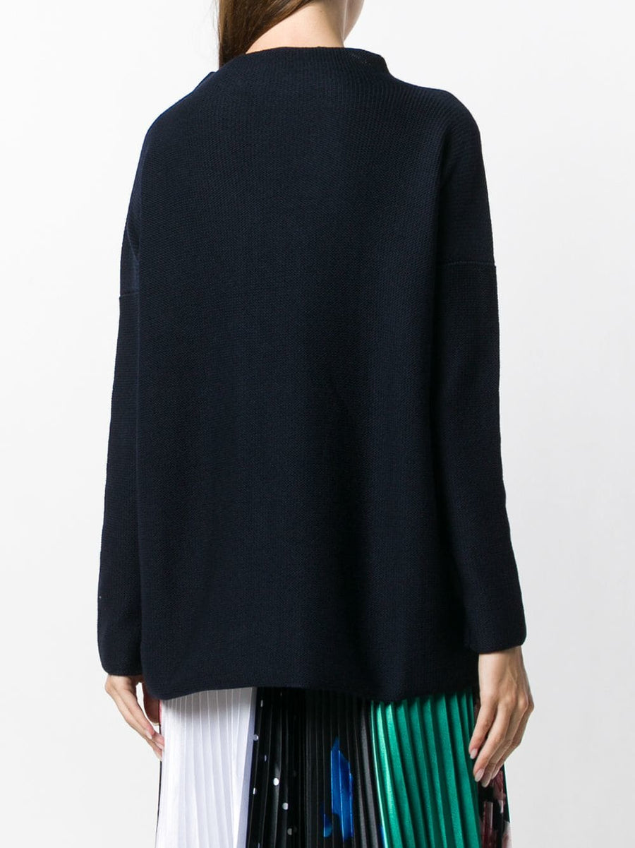 Daniela Gregis Navy Wool Turtle Neck Sweater For Women One Size Versatile Essential Knit