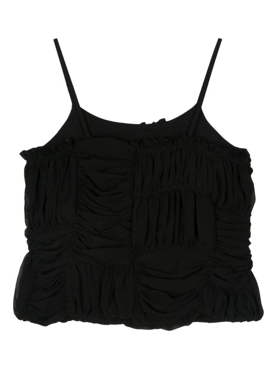 Ruffled Top By Comme Comme For Women Dressy Draped Pleated Sleeveless Black Evening Luxe