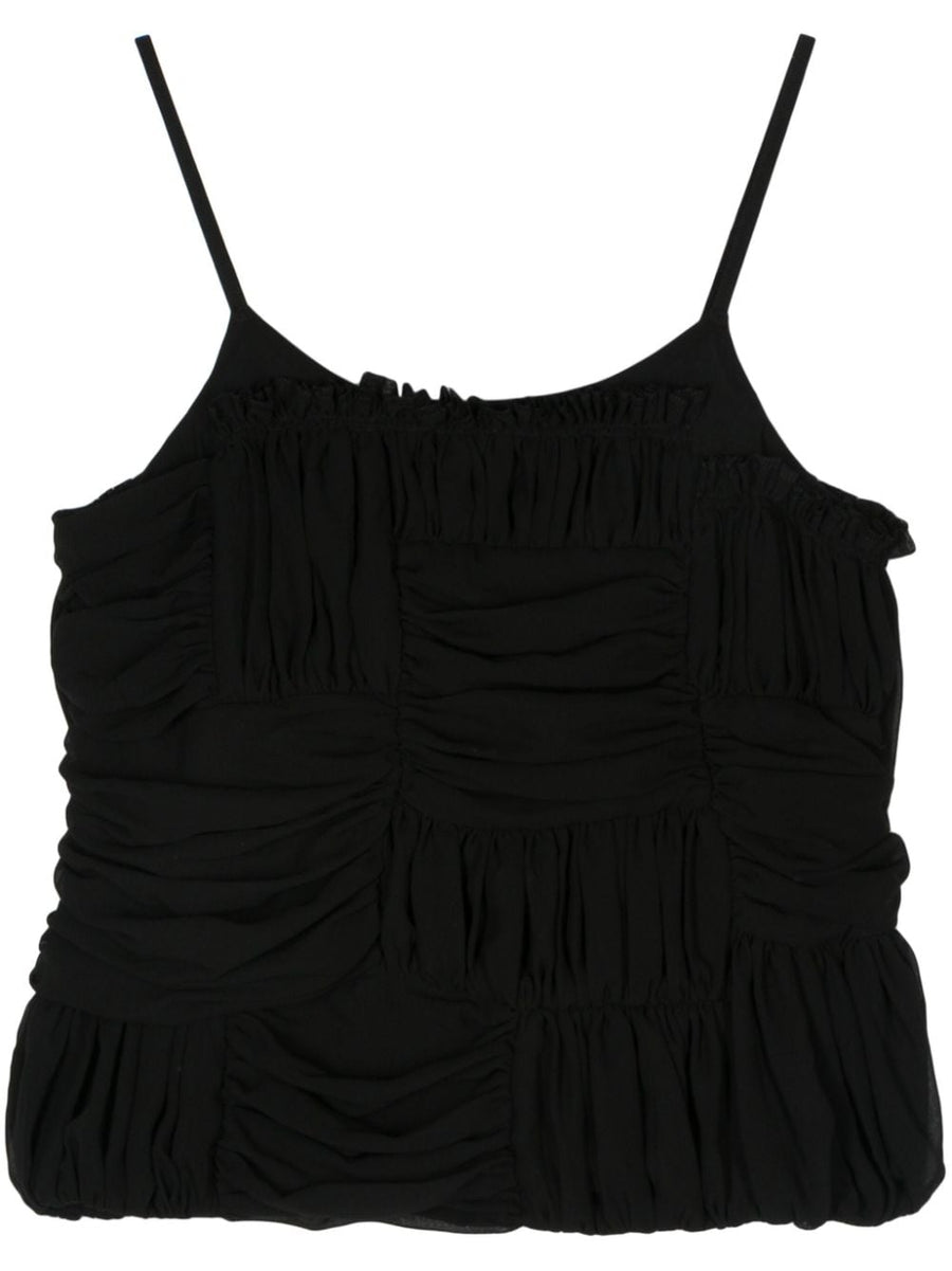 Ruffled Top By Comme Comme For Women Dressy Draped Pleated Sleeveless Black Evening Luxe