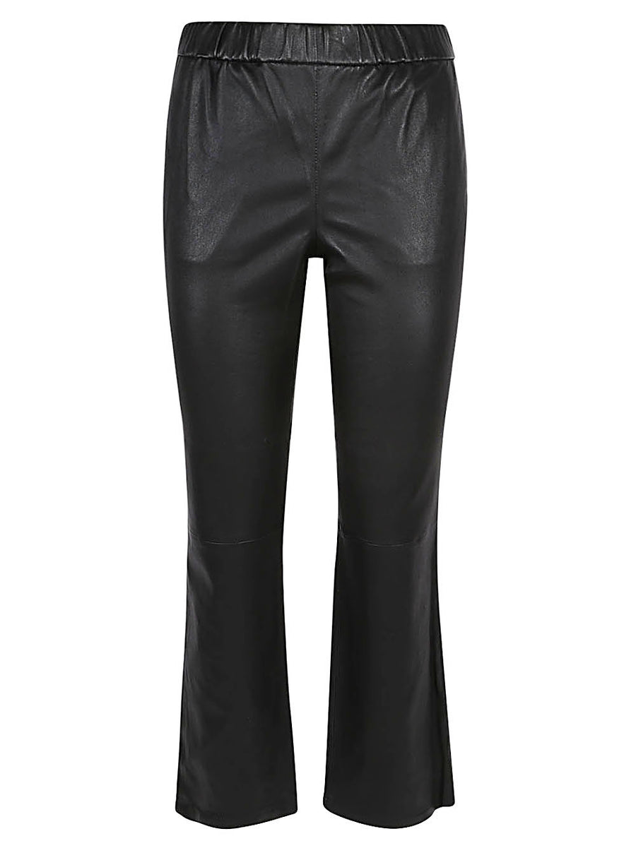 Leather Trousers For Women Enes Timeless Black Nappa With Elastic Waistband Refined Straight Cut