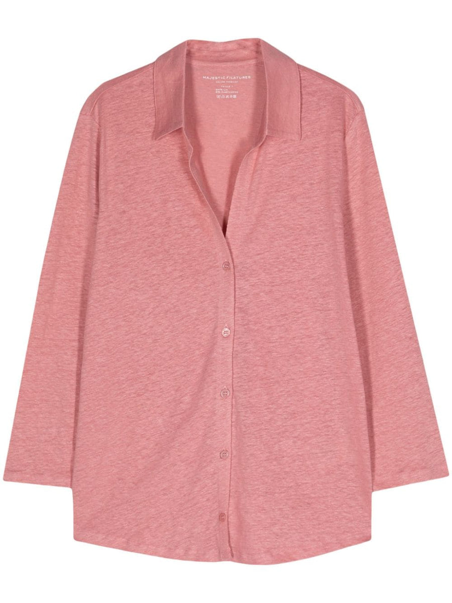 Majestic Conscious Linen Shirt Three Quarter Sleeve Rose Pink Breathable Stretch For Women
