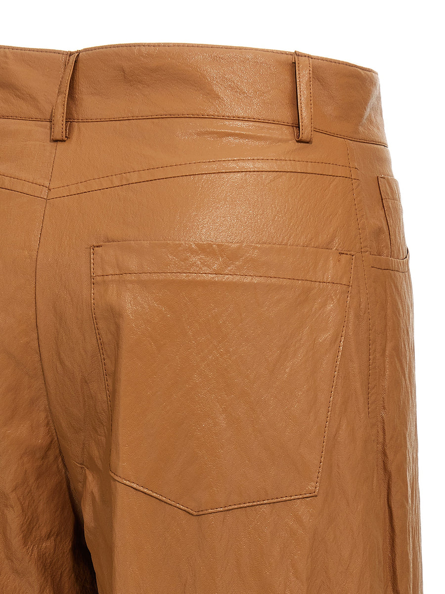 Nude Leather Effect Trousers For Women Brown Wide Leg Pants With Versatile Style And Clean Zip Closure
