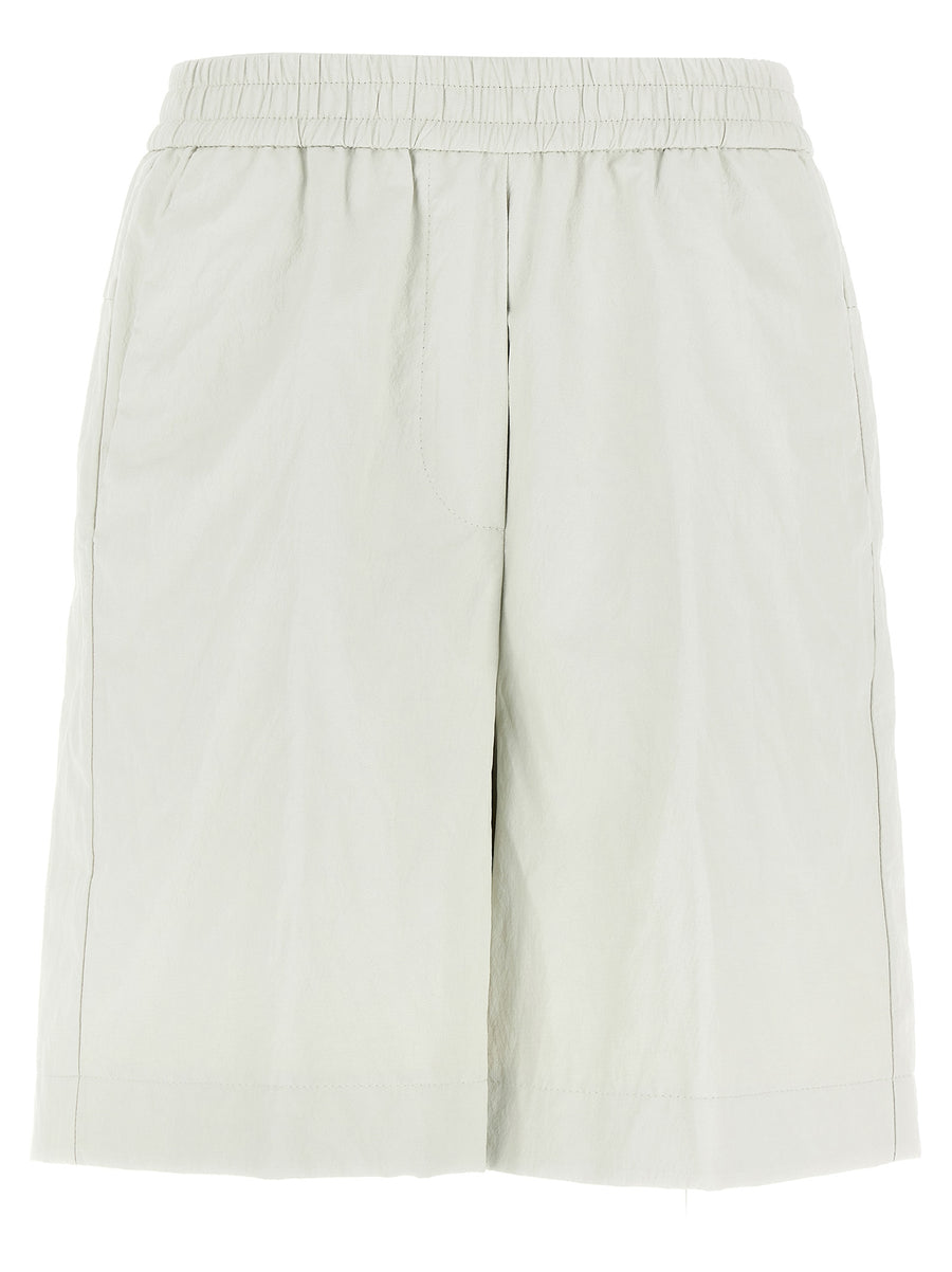 Nude Leather-Effect Bermuda Shorts For Women White Versatile Comfort With Subtle Metal Accent