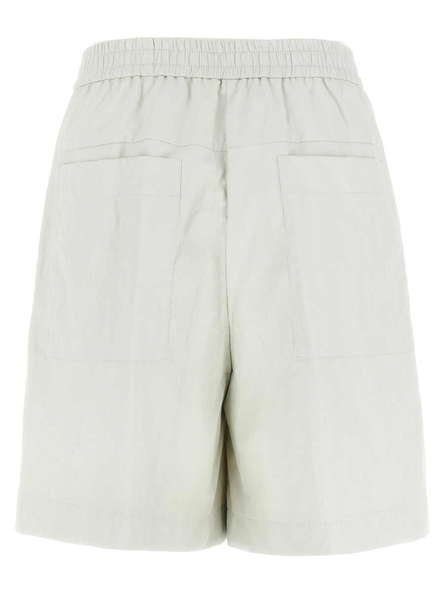 Nude Leather-Effect Bermuda Shorts For Women White Versatile Comfort With Subtle Metal Accent