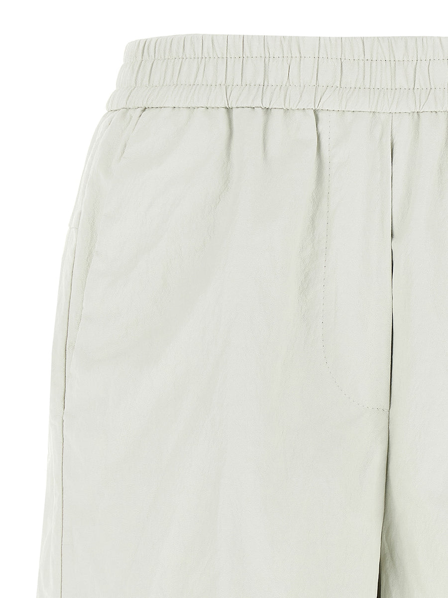 Nude Leather-Effect Bermuda Shorts For Women White Versatile Comfort With Subtle Metal Accent