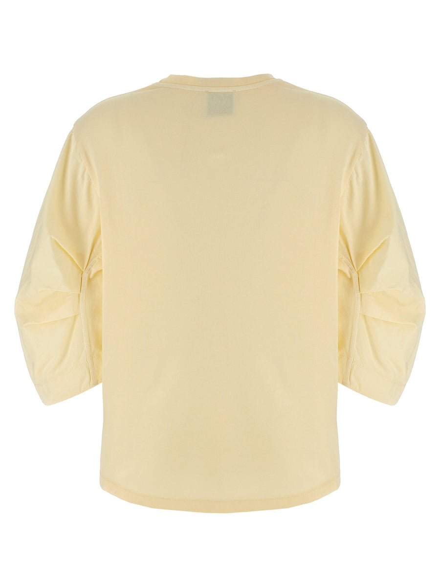 Nude 100 Percent Cotton Beige Crewneck T Shirt For Women With Subtle Logo Embroidery