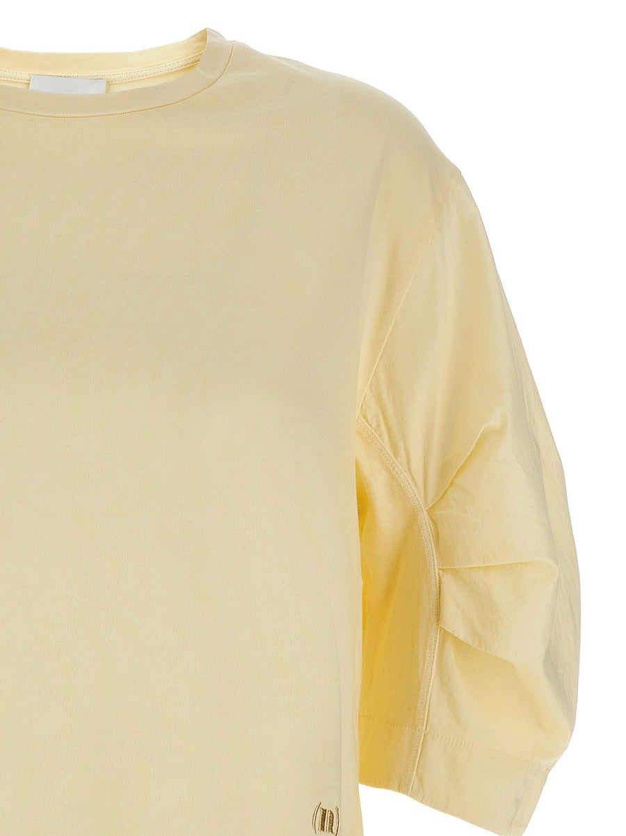 Nude 100 Percent Cotton Beige Crewneck T Shirt For Women With Subtle Logo Embroidery