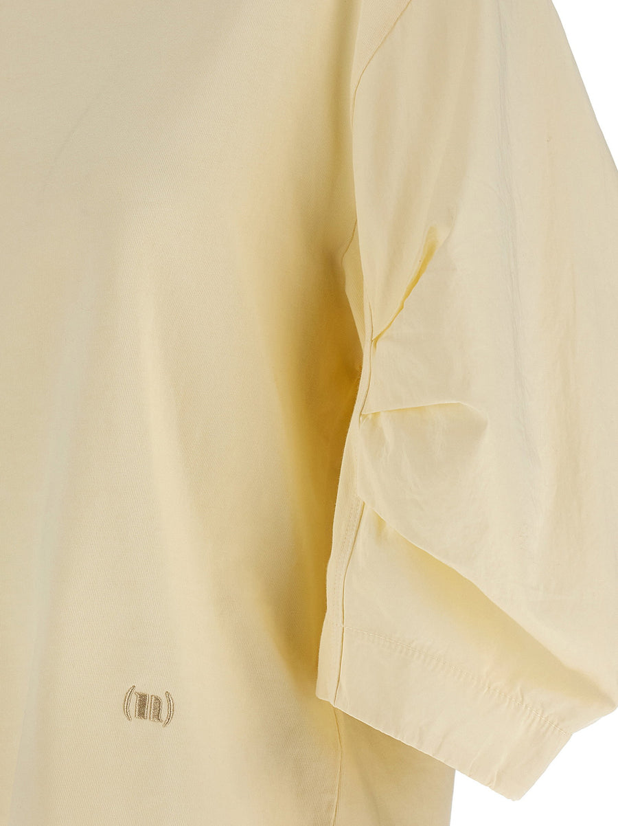Nude 100 Percent Cotton Beige Crewneck T Shirt For Women With Subtle Logo Embroidery